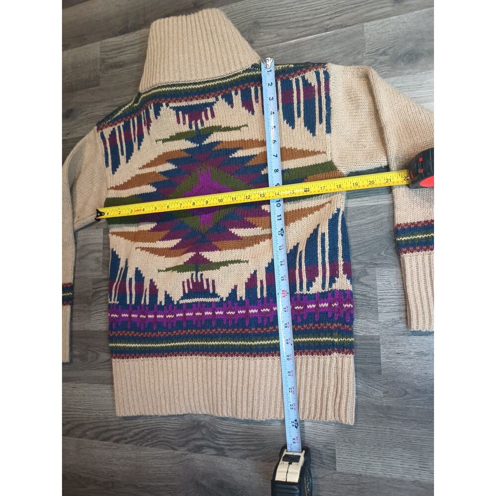 Eddie Bauer Hand Knit Shawl Cardigan Sweater M Aztec Southwest Wool Alpaca - Picture 12 of 13